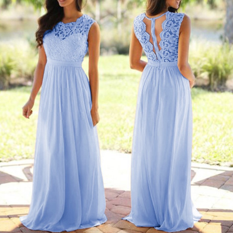 Lace Trimmed Chiffon Pleated Dress