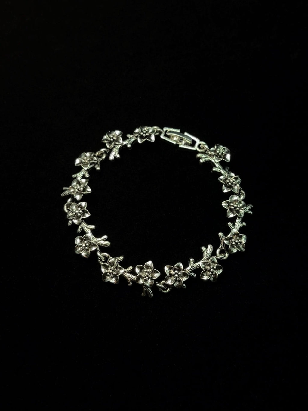 Vintage Antique Silver Flower Bracelet