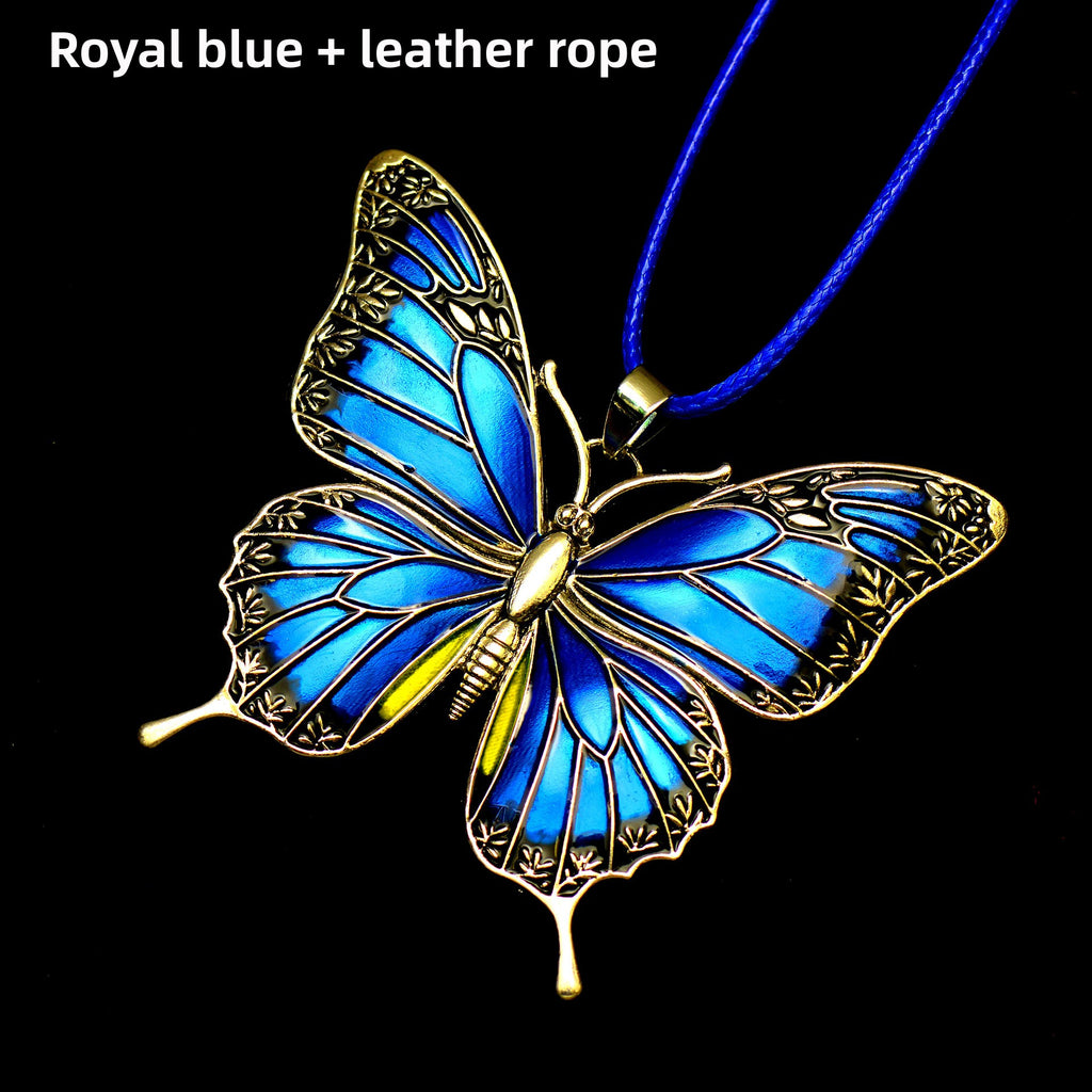 Colorful Morpho Butterfly Silver Plated Necklace