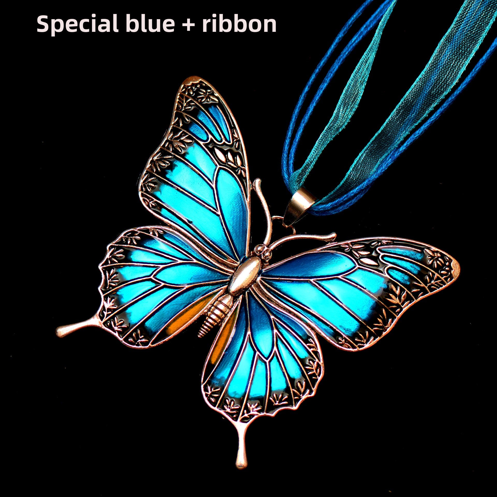 Colorful Morpho Butterfly Silver Plated Necklace