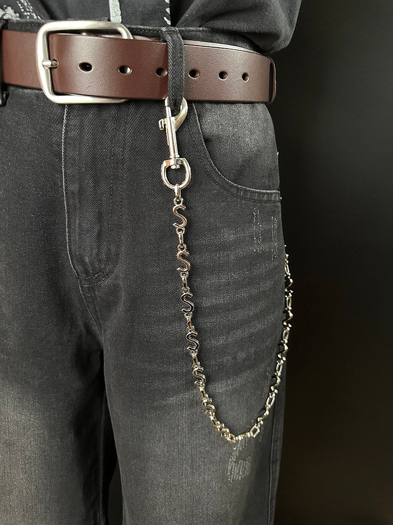 Japanese-Style Stainless Steel Waist Chain with Letter Design