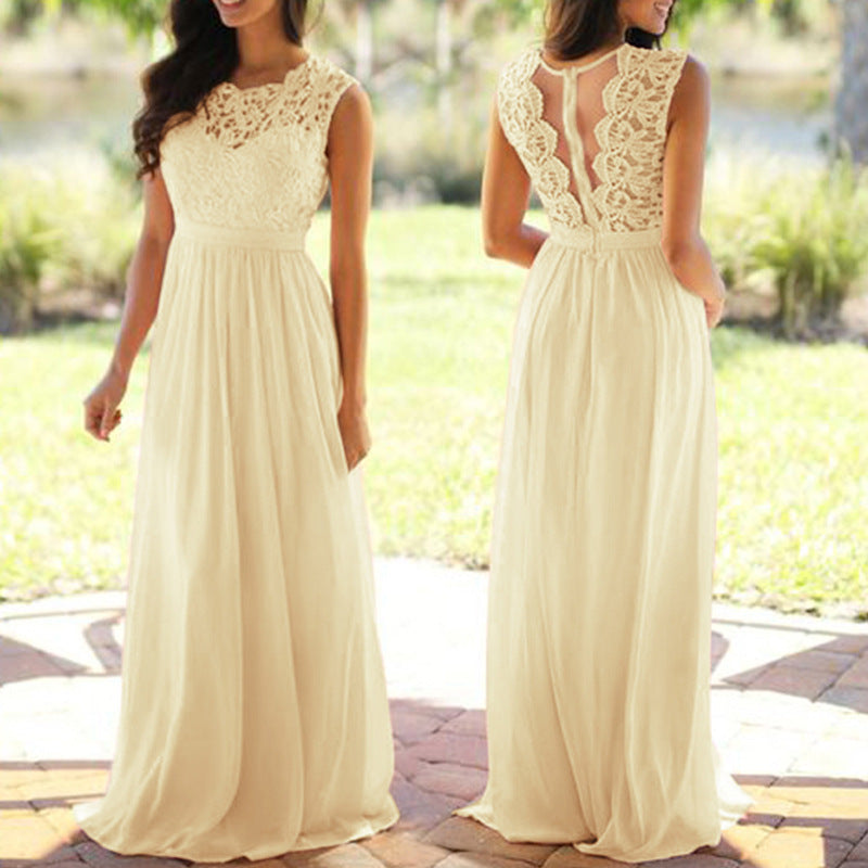 Lace Trimmed Chiffon Pleated Dress