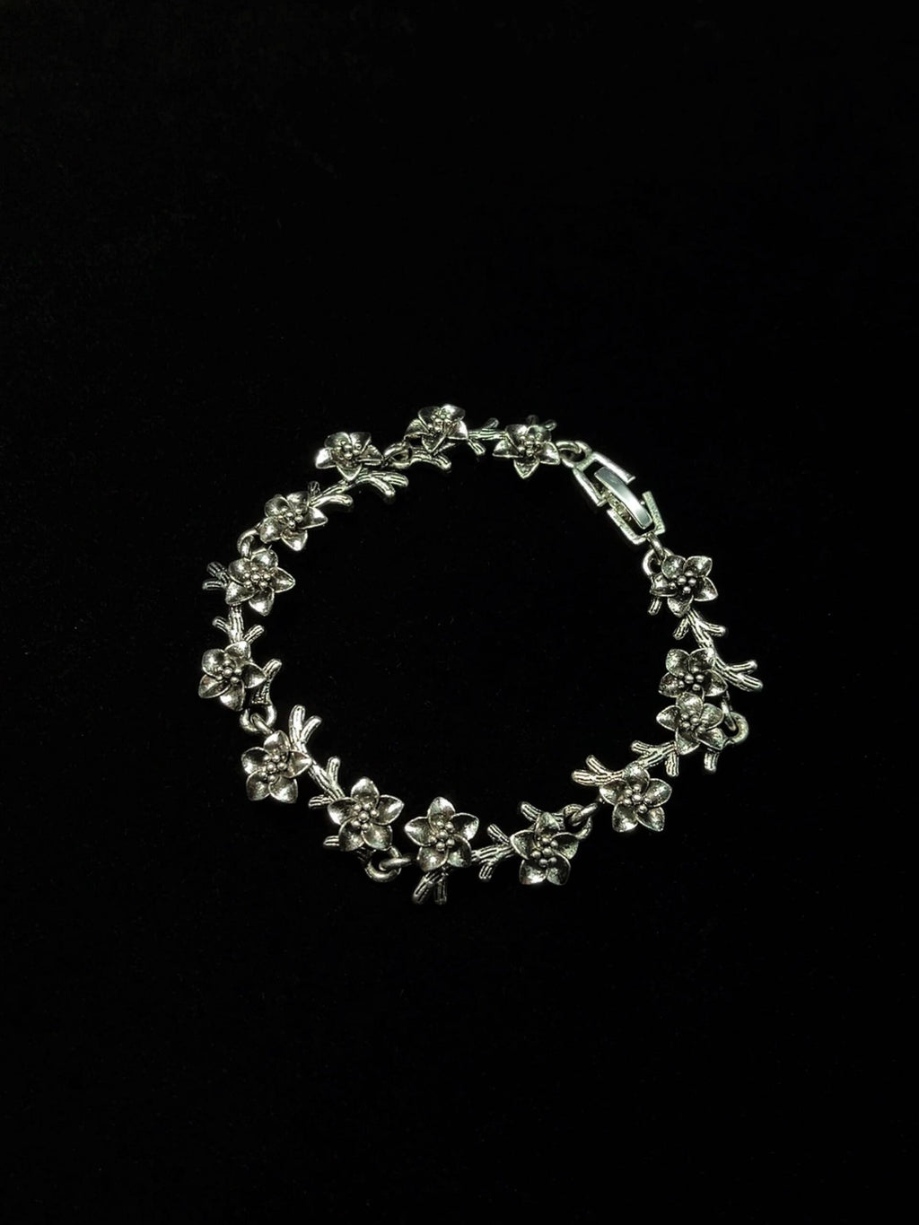 Vintage Antique Silver Flower Bracelet
