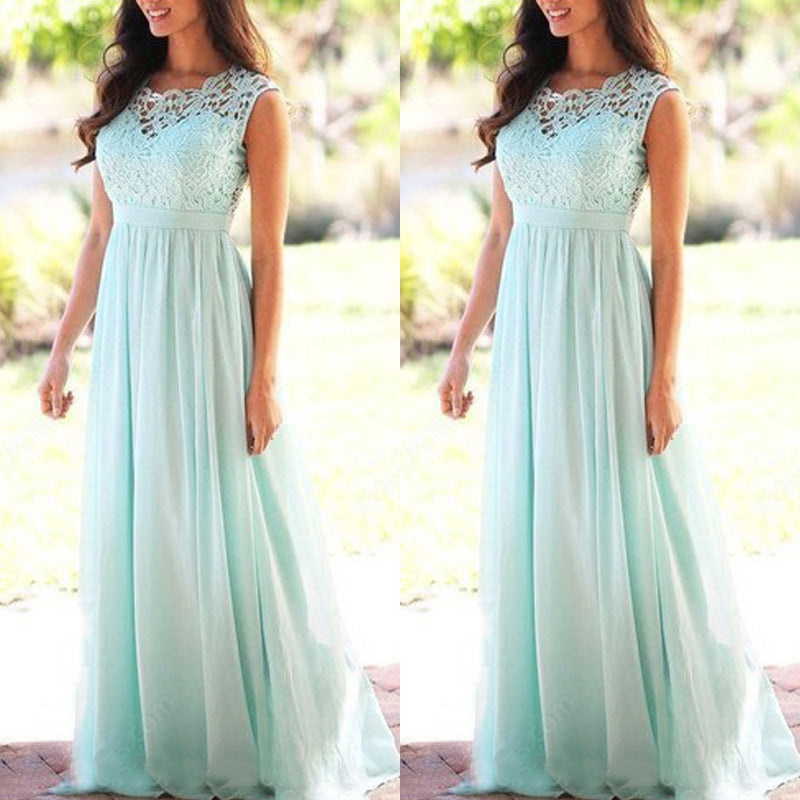 Lace Trimmed Chiffon Pleated Dress