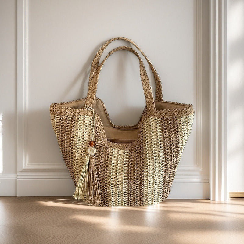 Woven Straw Shoulder Bag Large Capacity Beach Tote