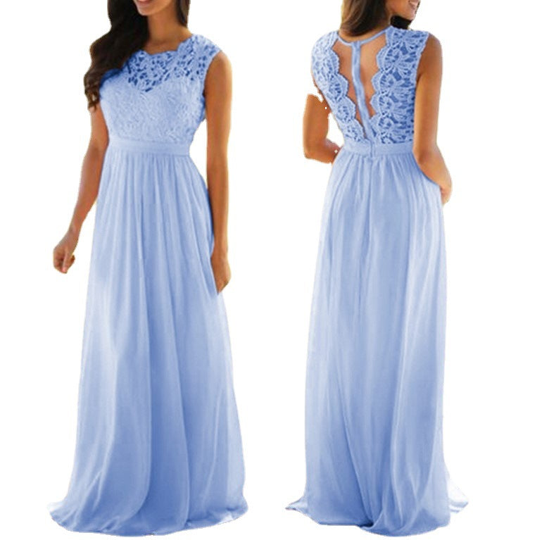 Lace Trimmed Chiffon Pleated Dress