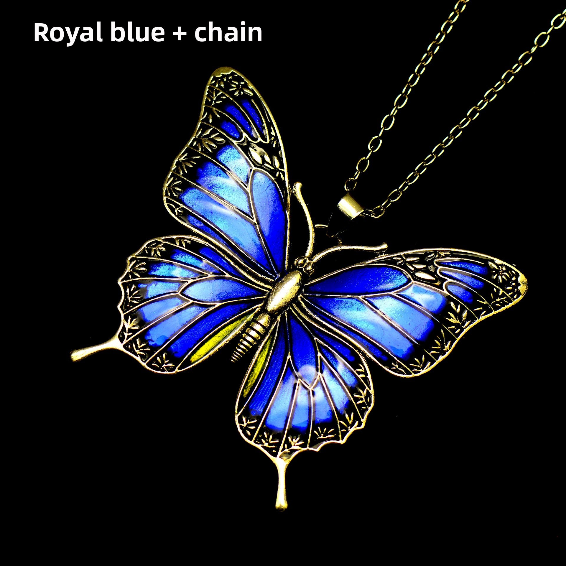 Colorful Morpho Butterfly Silver Plated Necklace