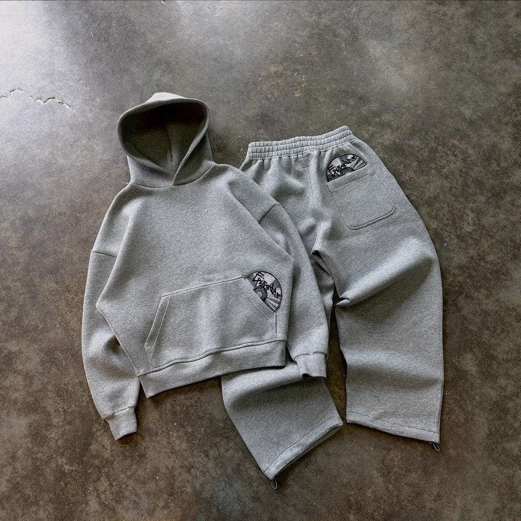 Retro Print Pullover Hoodie and Trousers Set