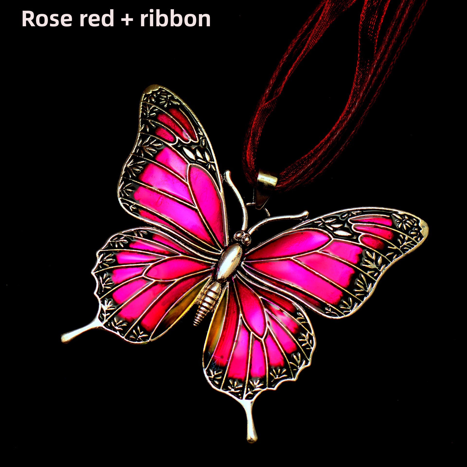 Colorful Morpho Butterfly Silver Plated Necklace