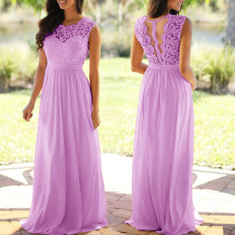 Lace Trimmed Chiffon Pleated Dress