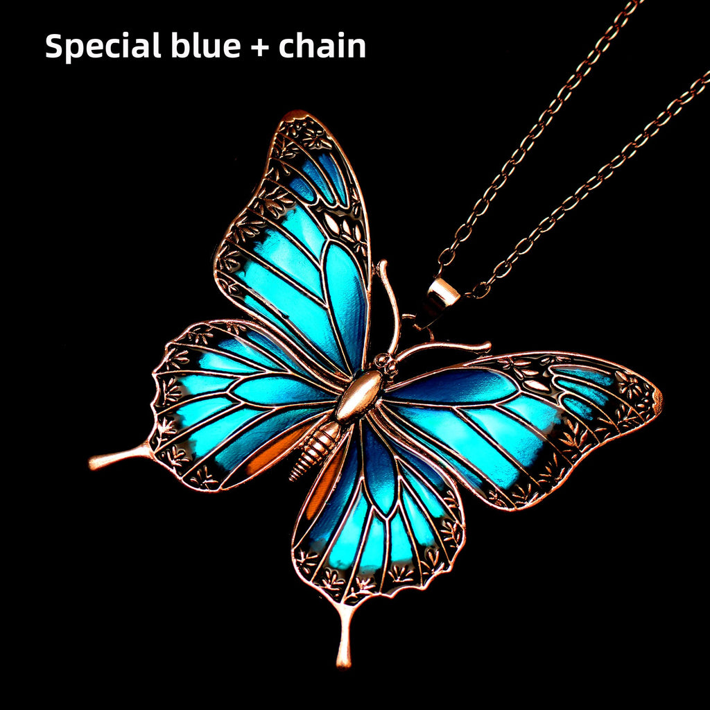 Colorful Morpho Butterfly Silver Plated Necklace