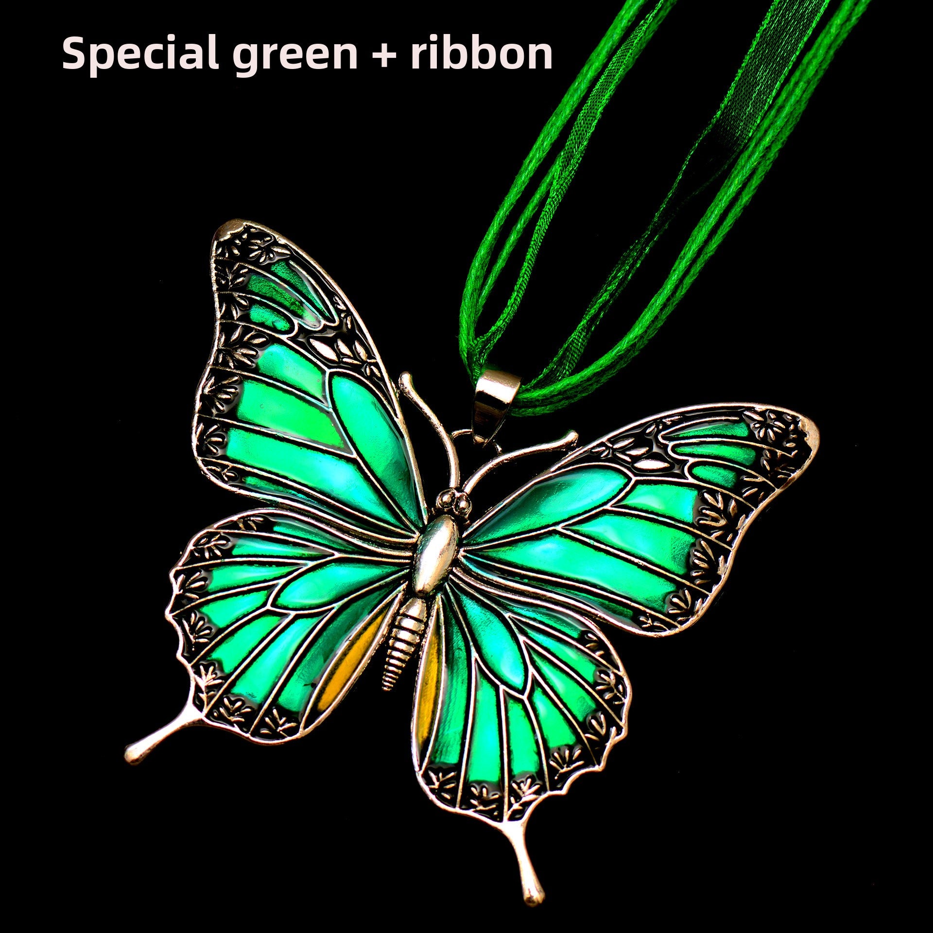 Colorful Morpho Butterfly Silver Plated Necklace