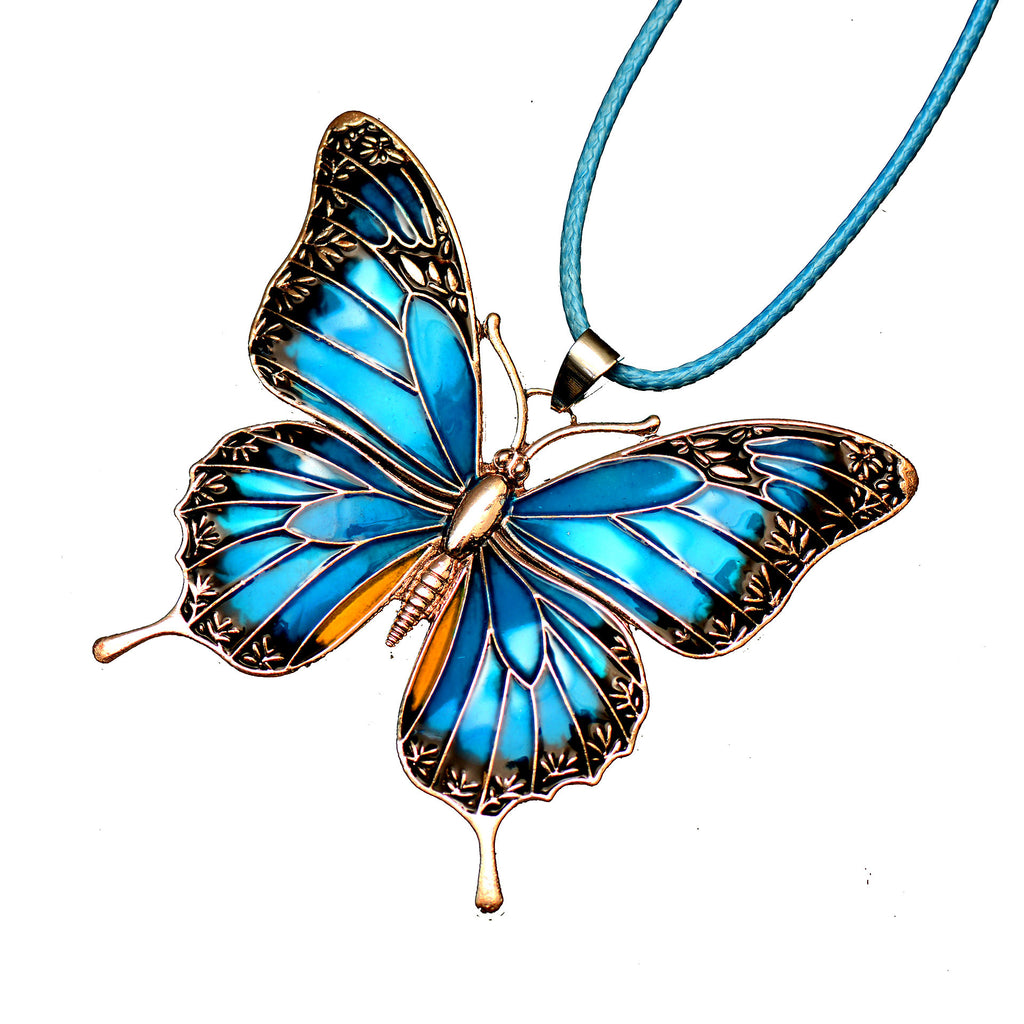 Colorful Morpho Butterfly Silver Plated Necklace