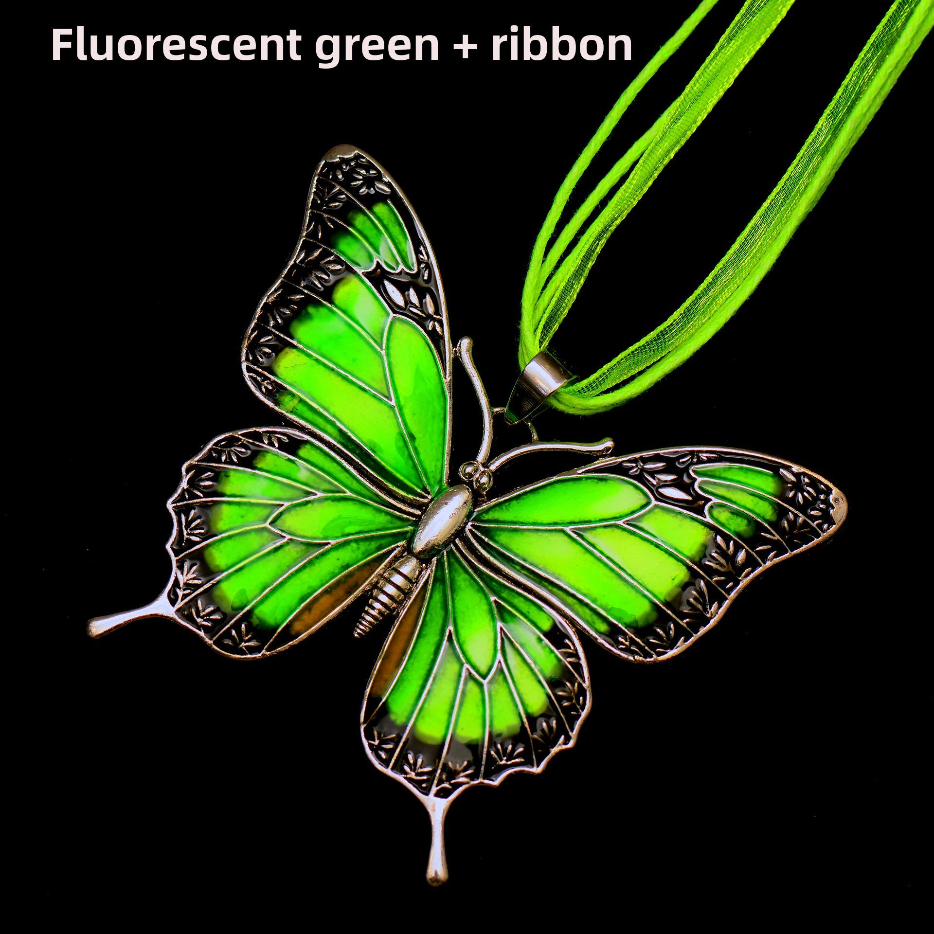 Colorful Morpho Butterfly Silver Plated Necklace