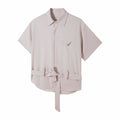 Draped Anti-Wrinkle Striped Tie Short Sleeve Shirt