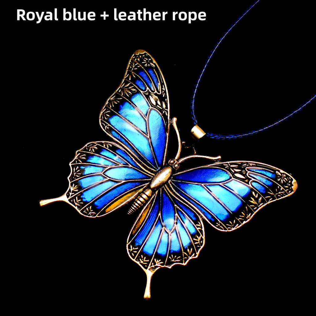 Colorful Morpho Butterfly Silver Plated Necklace