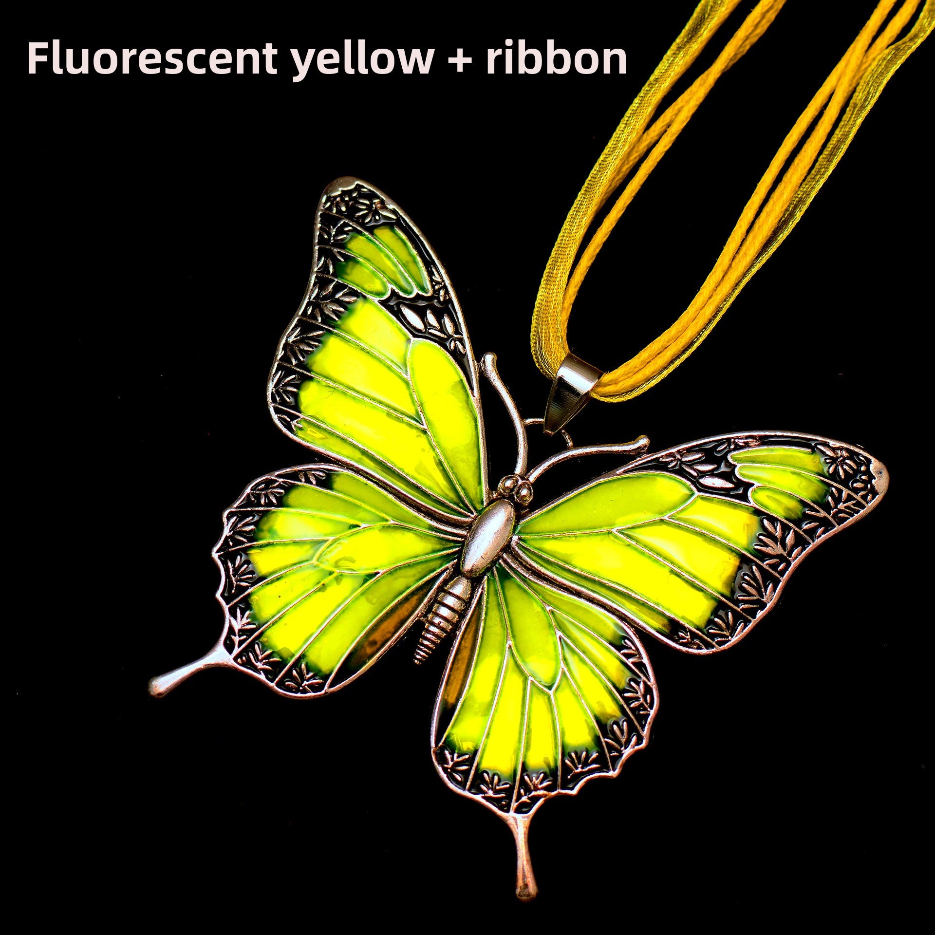 Colorful Morpho Butterfly Silver Plated Necklace