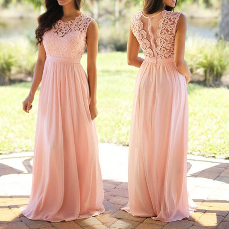 Lace Trimmed Chiffon Pleated Dress