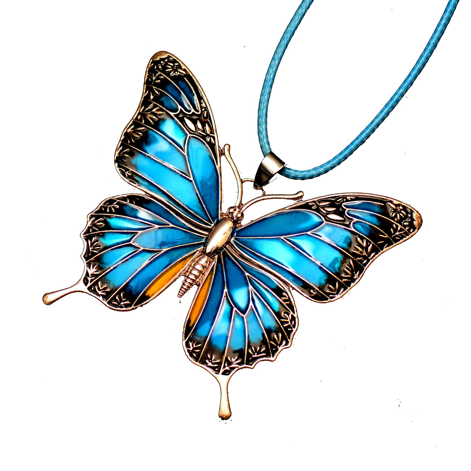 Colorful Morpho Butterfly Silver Plated Necklace