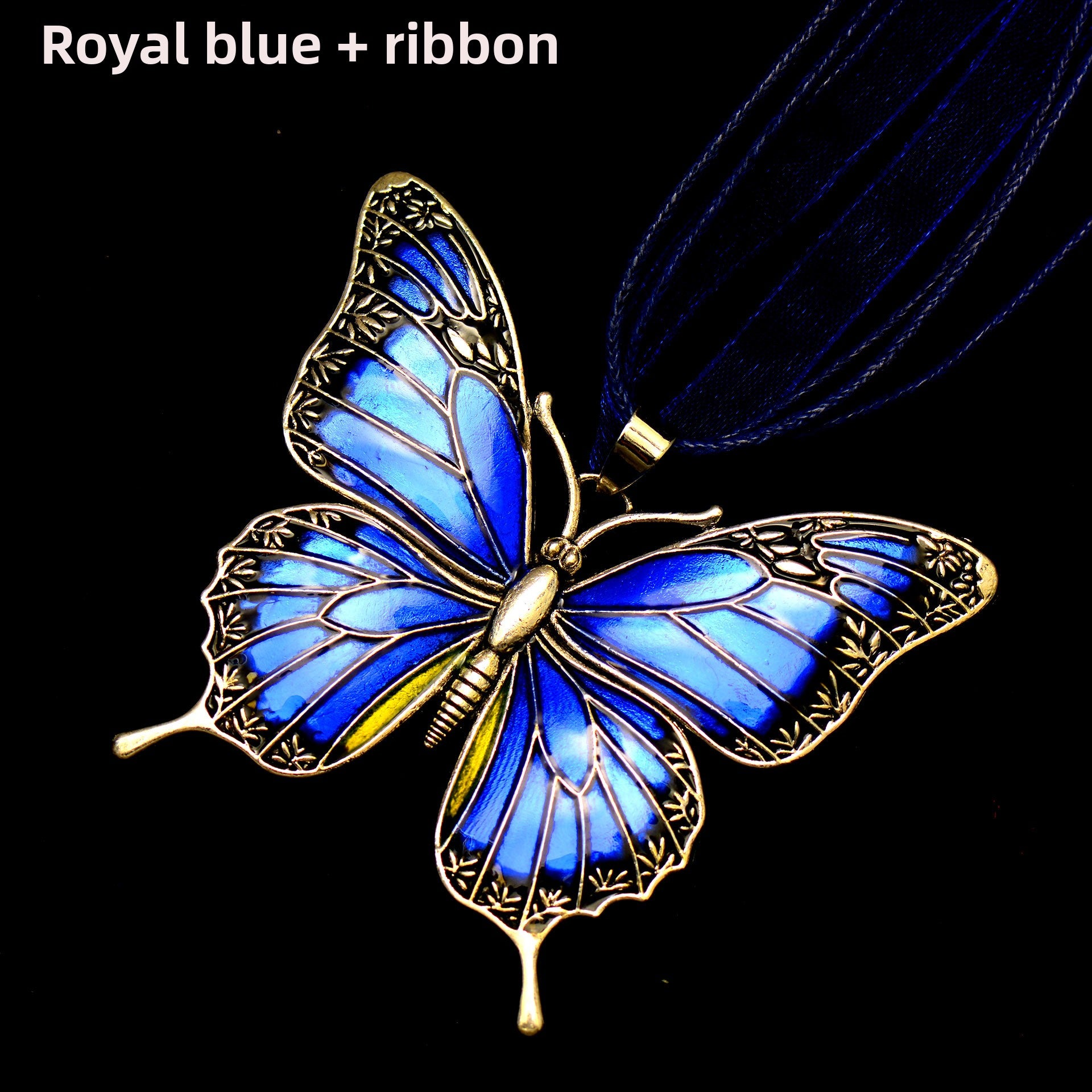 Colorful Morpho Butterfly Silver Plated Necklace