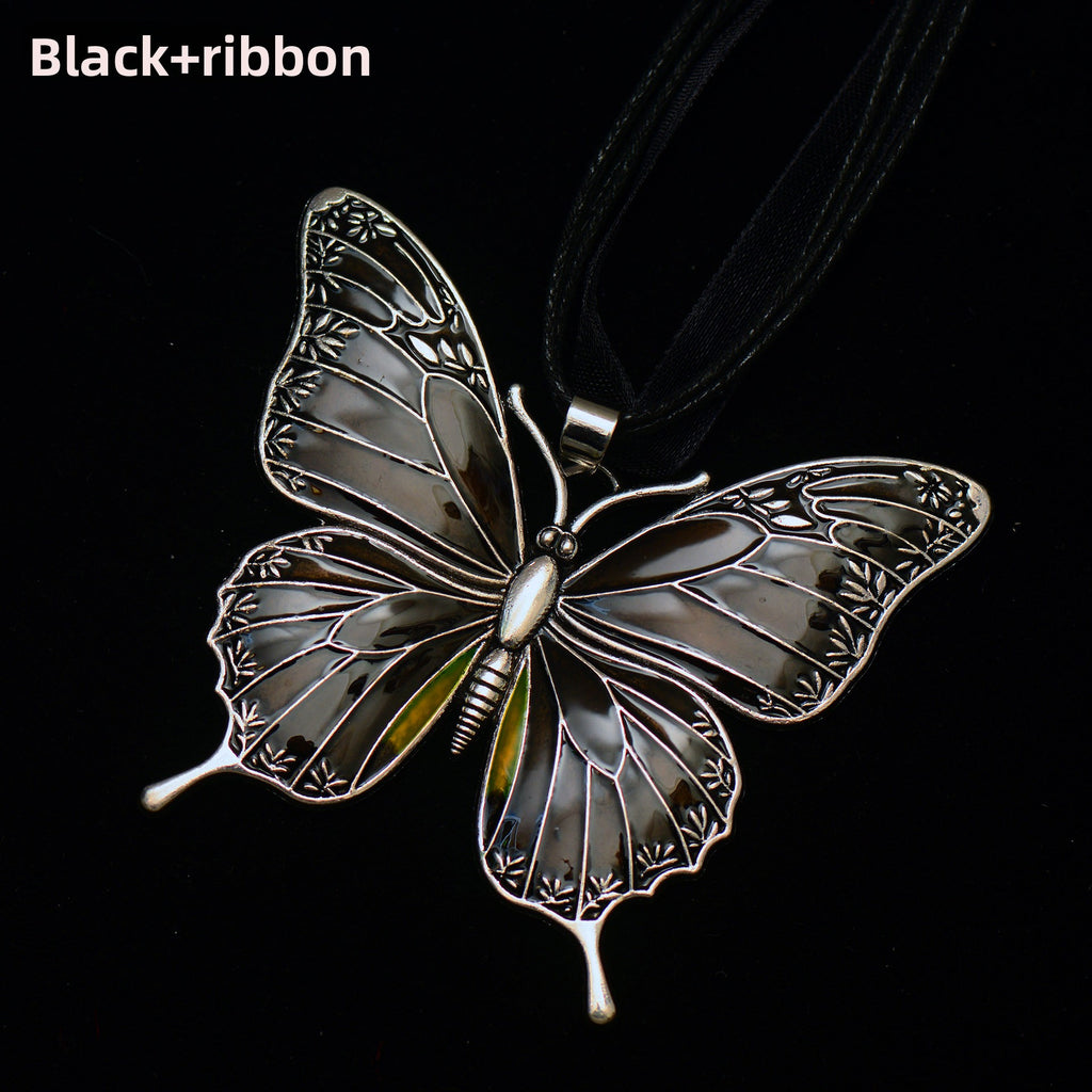 Colorful Morpho Butterfly Silver Plated Necklace