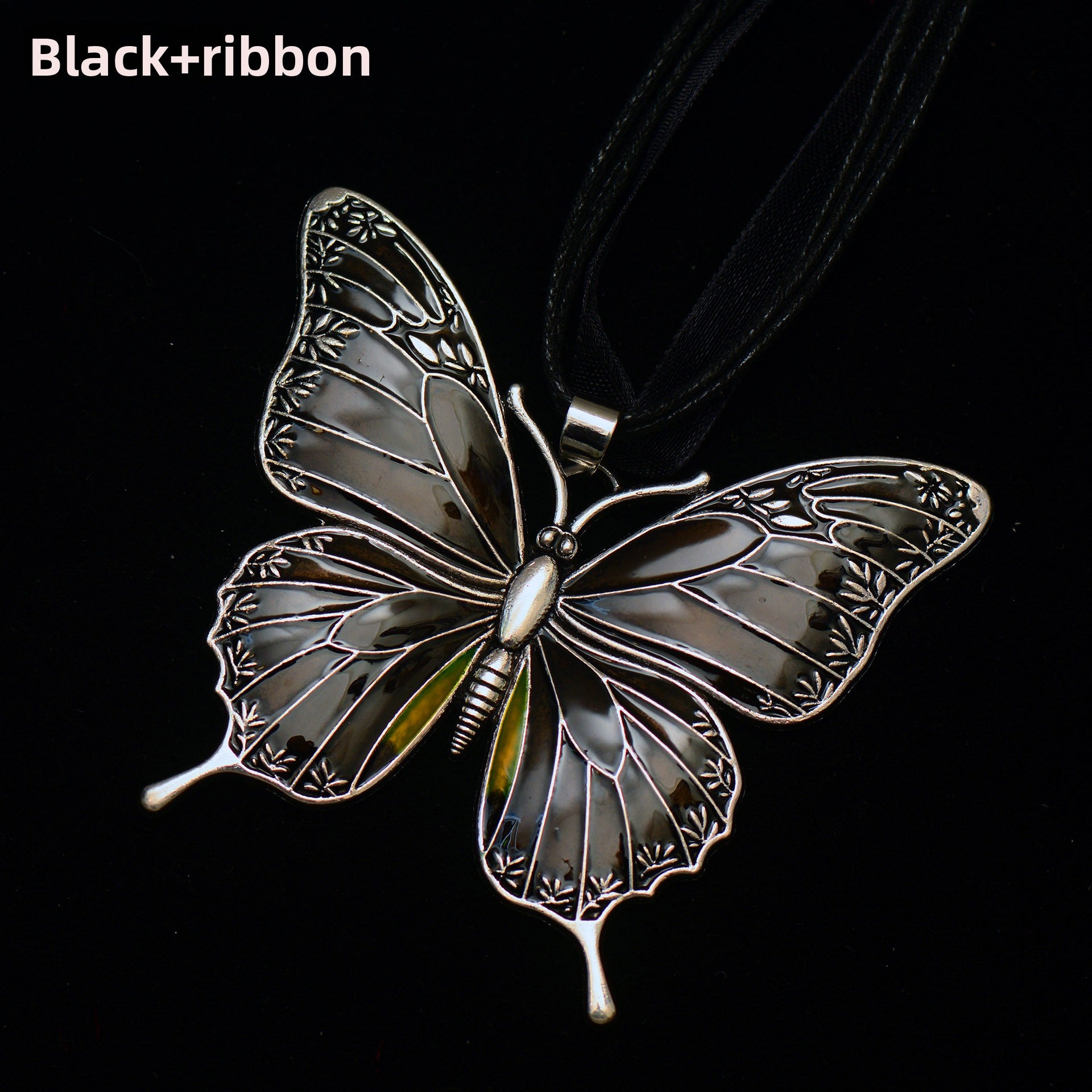 Colorful Morpho Butterfly Silver Plated Necklace