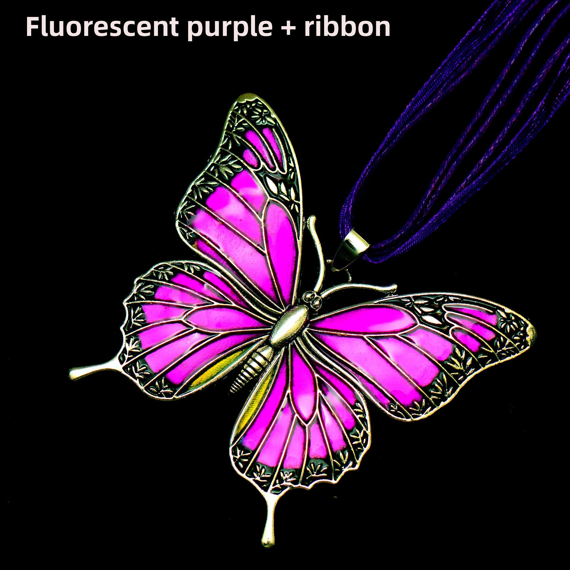 Colorful Morpho Butterfly Silver Plated Necklace