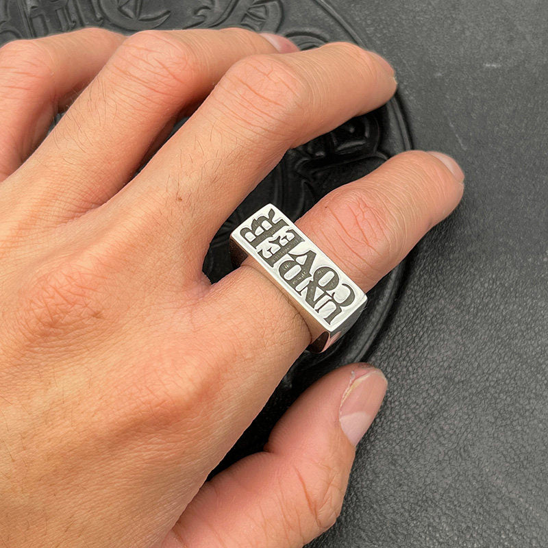 Vintage Square Letter Alloy Ring