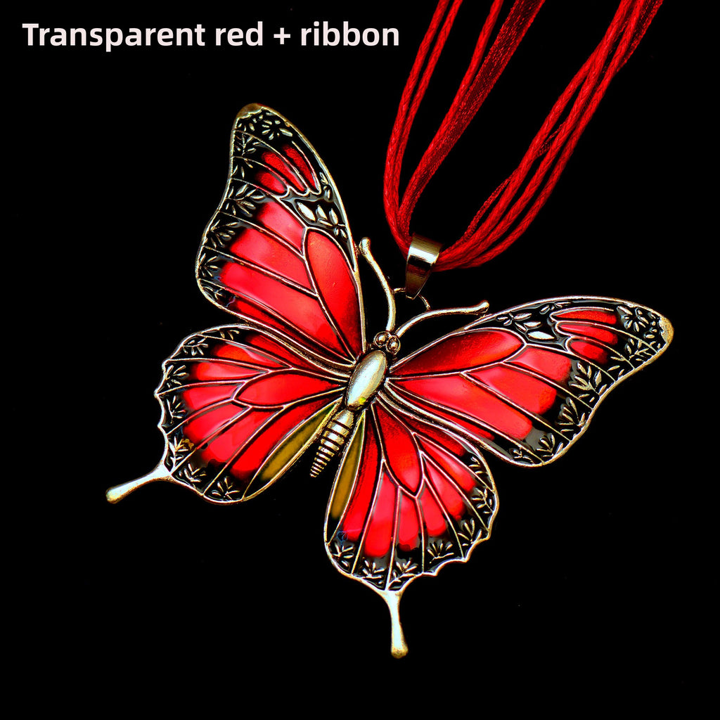Colorful Morpho Butterfly Silver Plated Necklace