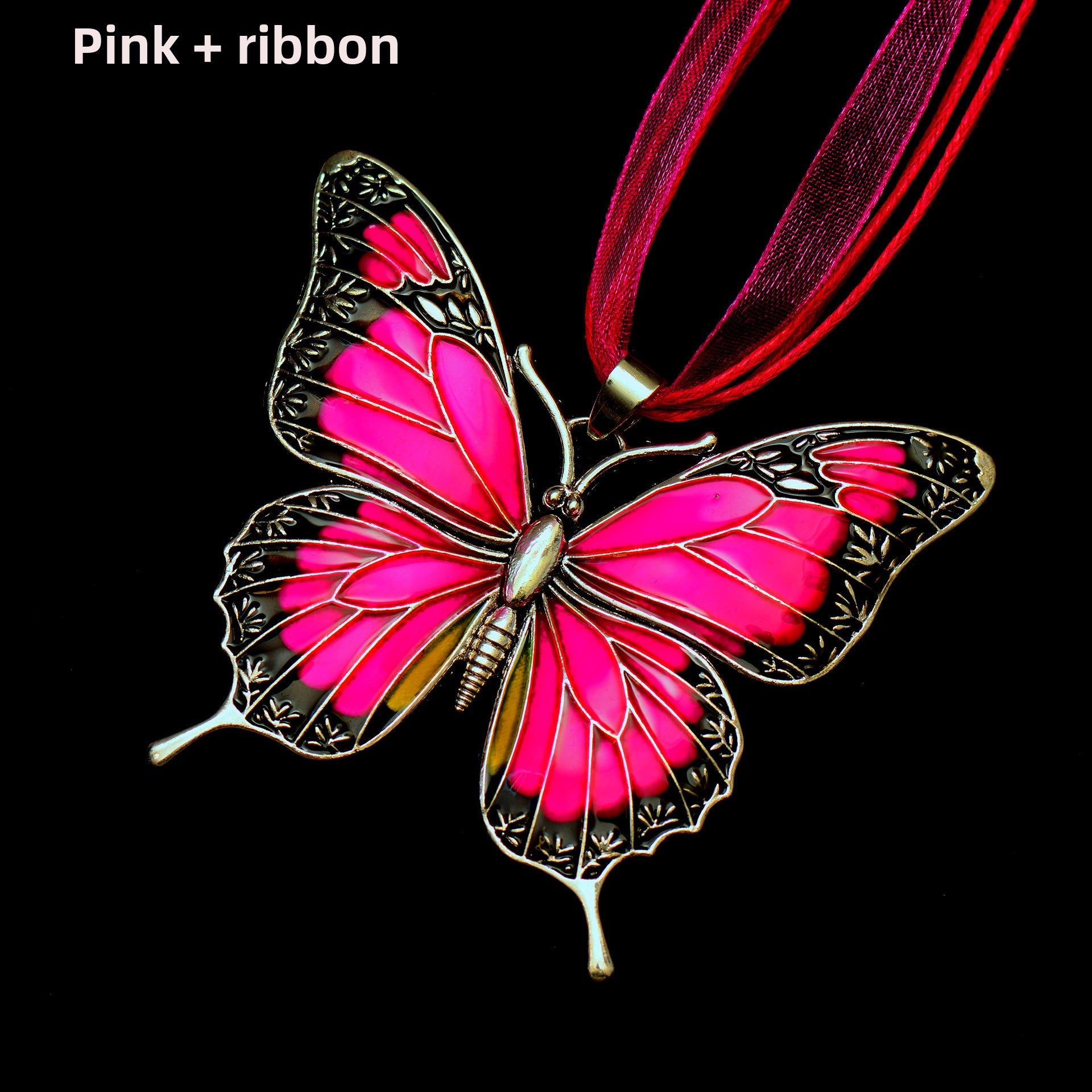 Colorful Morpho Butterfly Silver Plated Necklace