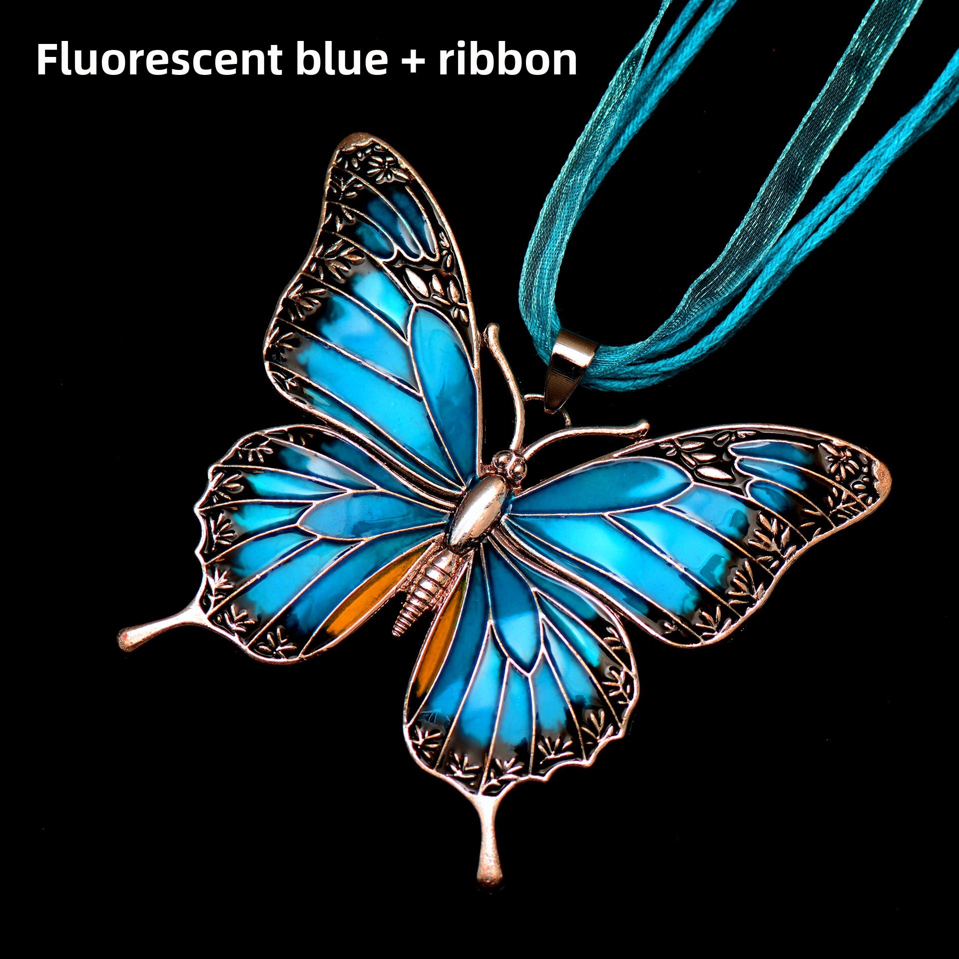Colorful Morpho Butterfly Silver Plated Necklace