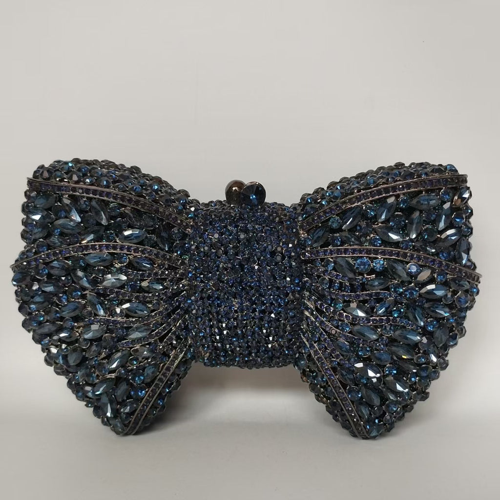 Rhinestone Bow Evening Bag with Chain