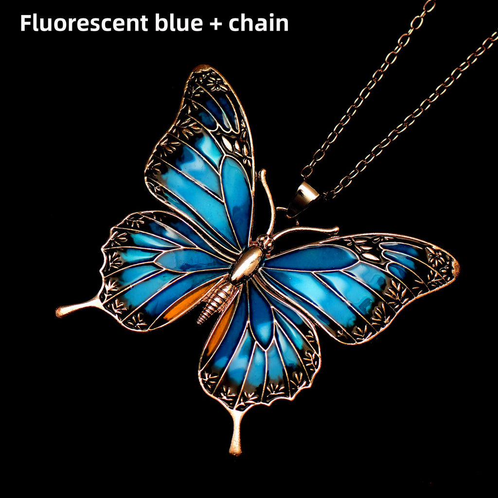 Colorful Morpho Butterfly Silver Plated Necklace