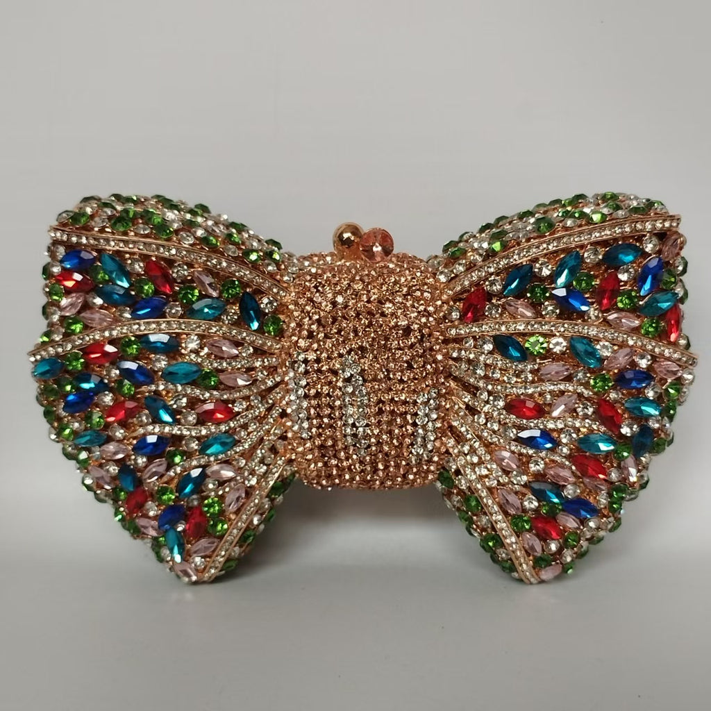 Rhinestone Bow Evening Bag with Chain